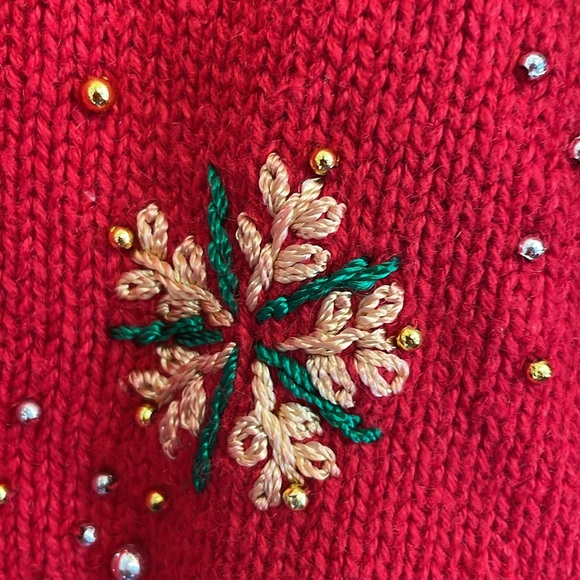 Christmas sweater button cardigan beaded sequins embroidered trees - Picture 7 of 12